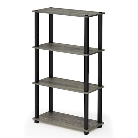 Furinno Furinno 18028GYW-BK Turn-S-Tube 4-Tier Multipurpose Shelf Display Rack with Square Tube - French Oak Grey & Black 18028GYW/BK